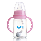 新生婴儿标准口径带手柄自动吸管 直身弧身pp塑料奶瓶120ml防摔
