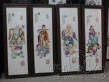 景德镇陶瓷瓷板画名家手绘仿古粉彩人物做旧四条屏挂壁画福禄寿喜