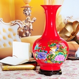 秒杀景德镇陶瓷器金边中国红牡丹花瓶婚庆装饰品现代时尚居家摆设