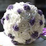 韩式新娘手捧花球仿真玫瑰花束创意结婚礼物婚纱照摄影道具丝带花