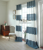 亚麻 条纹 地中海 美式 乡村 法式卧室/儿童房窗帘（蓝白）