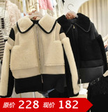 韩国东大门代购正品 羊羔毛短款棉衣 冬装pu皮加厚棉服外套 女装
