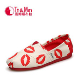 Tt&Mm汤姆斯正品涂鸦红唇帆布鞋春季韩版潮女鞋懒人套脚舒适布鞋