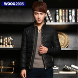 WOOG2005韩版男装2015冬装新款男士立领夹克棉衣外套潮男PU皮棉服
