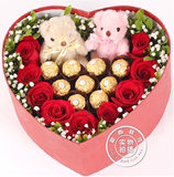 红粉玫瑰花+巧克力礼盒鲜花速递北京同城快递生日爱情人节花店送