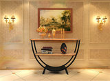 美式铁艺实木玄关桌台小桌客厅创意半圆形门厅窄墙边桌条案置物架