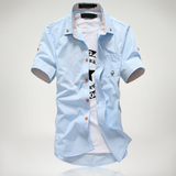 男士短袖衬衫2016夏装新款韩版潮流时尚修身休闲青少年小蘑菇衬衣