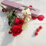 1朵一枝单束3支红玫瑰花康乃馨小熊巧克力礼盒礼物鲜花速递批发