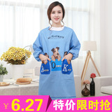 韩版新款一体式围裙长袖成人反穿衣卡通小狗可爱带袖罩衣优惠爆款