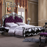 乔克斯别墅欧式公主床 新古典婚床奢华雕花双人床紫色绒布软靠床