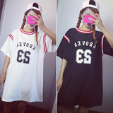 2016夏季新款宽松显瘦中长款棒球T恤 韩版简约印花短袖上衣女学生