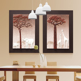 餐厅浮雕画立体装饰画客厅现代简约创意双联无框壁画大象简欧挂画