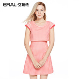 艾莱依韩版圆领短袖套头A字裙2016春装新款连衣裙ERAL36035-EXAB