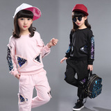 童装女童16秋装新款套装儿童亮片绣休闲运动两件套韩版卫衣中大童