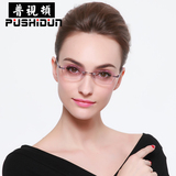 普视顿 无框眼镜架 纯钛合金眼镜防辐射近视眼镜 切边眼镜框 女