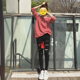 【ZYSTUDIO】韩版修身显瘦牛仔裤女弹力黑色破洞小脚铅笔裤子女