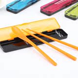 塑料便携式餐具套装折叠汤勺子筷子二件套创意旅行学生餐具盒