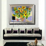现代 纯手绘向日葵花卉风景油画欧式客厅壁画美式正品装饰画包邮