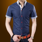 夏季韩版休闲商务短袖衬衫男装潮流修身男士条纹衬衣青年免烫寸衫