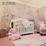 定制儿童房墙纸 卡通动漫兔子粉色卧室背景墙壁纸壁画 环保无缝