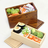 日式创意天然实木餐具 长方形木饭盒 便携学生便当盒 木质寿司盒