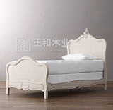 欧式实木儿童床单人床美式橡木卧室雕花床公主床简约现代白色1.2