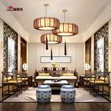 新中式吊灯茶楼古典餐厅卧室书房手绘布艺吊灯酒店包间仿羊皮灯