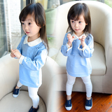 女童2016春装新款韩版宝宝儿童圆领长袖衬衫娃娃衫童装荷叶边上衣