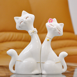 创意结婚礼物新婚礼品陶瓷猫家居客厅电视柜酒柜装饰品工艺品摆件