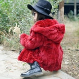 亲子童装皮草外套獭兔毛大衣韩版女童连帽加棉时尚儿童皮草外套