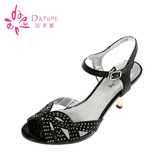 Daphne/达芙妮正品新款细跟凉鞋优雅通勤OL风水钻黑色性感高跟鞋