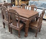 红木家具非洲原木鸡翅木餐桌象头福禄寿餐桌长方形四方实木餐桌
