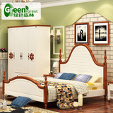绿色森林地中海床1.5米现代双人床 1.8米乡村简约实木床卧室家具