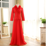 中国红娘子嫁衣2015秋冬红色长袖中式可脱卸毛领新娘礼服