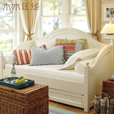 美式沙发床实木沙发床多功能折叠推拉可伸缩带拖床贵妃椅沙发定制