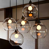 LOFT美式乡村餐厅吧台灯 圆球透明玻璃单头吊灯 创意个性咖啡厅灯