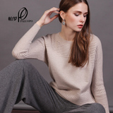 帕罗商场专柜同款羊绒衫时尚镂空纯羊绒女套头毛衣宽松圆领针织衫