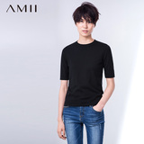 Amii[极简主义]2016春季新款女装打底衫针织纯色短袖T恤11680084
