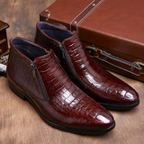 英伦绅士新款 鳄鱼纹牛皮高端男士短靴 正装商务高帮皮鞋男牛仔靴