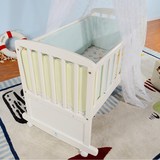 海豚星婴儿床bb床小尺寸摇篮床松木摇摇床宝宝床欧式白色 带滚轮