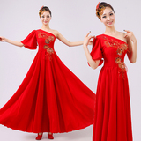 新款中国红大合唱服广场舞古筝二胡古典演出服伴舞长裙新款女成人