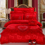 结婚用四件套纯棉韩式大红心形喜庆被套床单枕头被罩床上用品秋冬