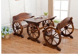 碳化防腐实木车轮桌椅户外双人酒吧桌椅套件 一桌两椅桌长160厘米