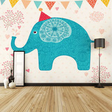 儿童房间墙纸 卧室床头背景墙布 壁纸卡通无纺布可爱大象大型壁画