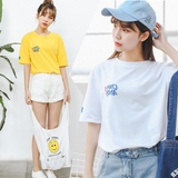 mmgs夏季新款 韩版学院风英文字母印花可爱卡通图案短袖T恤女