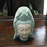 龙泉青瓷观世音菩萨头像 陶瓷 家居创意摆件 宗教用品 佛像 神像