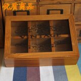 特价zakka杂货实木复古玻璃首饰分类办公桌盖收纳盒储物盒木盒子