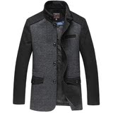 加厚男士夹克2015新款外套羊毛呢大码立领爸爸装中老年男冬装上衣