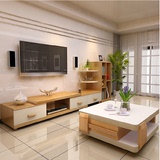 北欧现代简约可伸缩电视柜茶几组合套装卧室客厅实木电视机柜影视