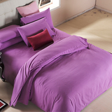 磨毛四件套秋夏纯色面浅紫床上用品简约全棉性韩棉床单被套4件套